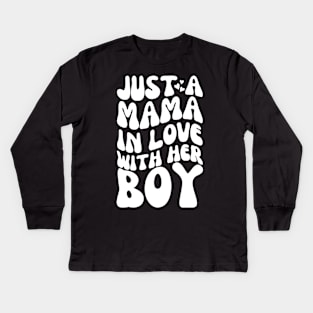 Mama's Boy Funny Mom Groovy Kids Long Sleeve T-Shirt